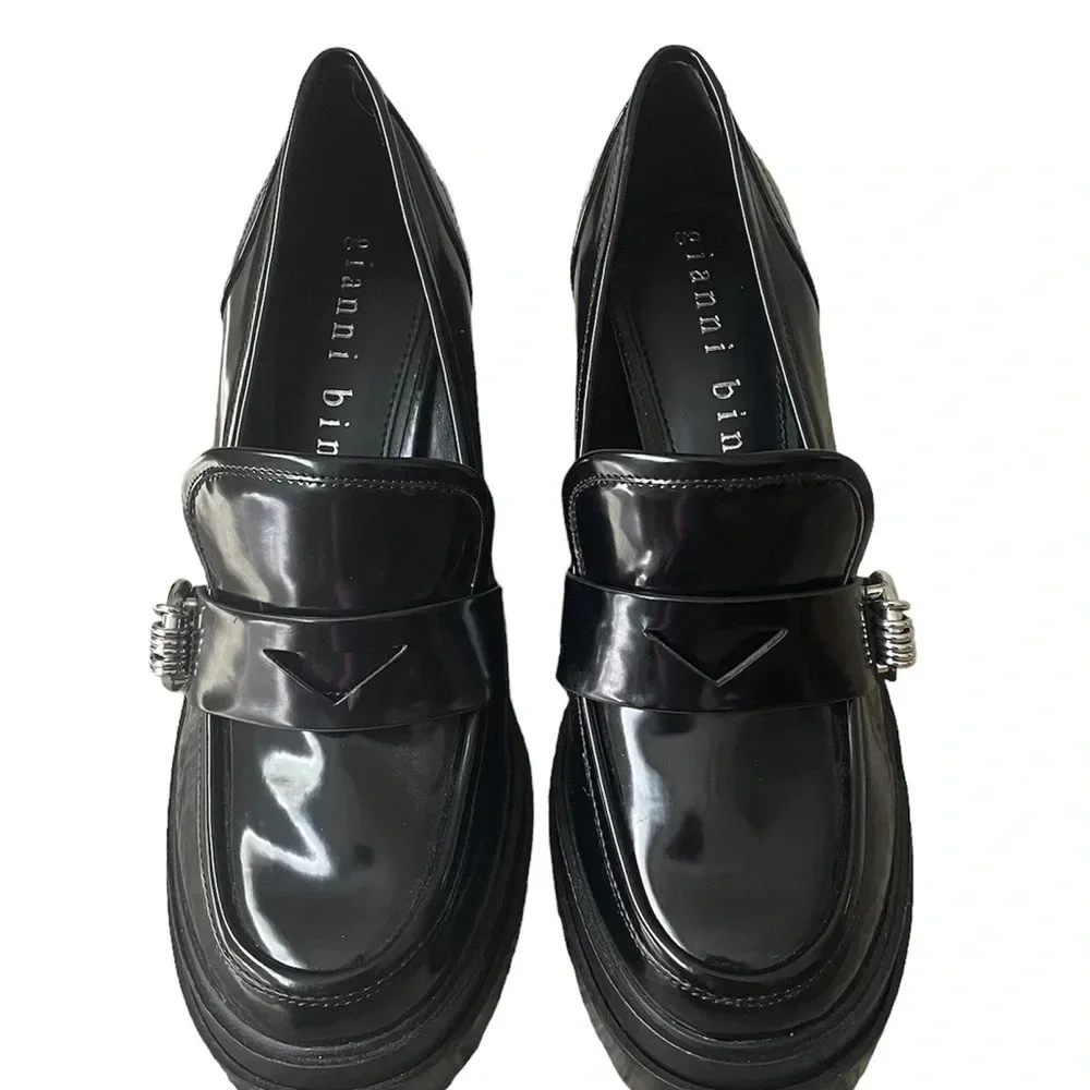 Gianni Bin Maxxwelle Black High Heel Platform Shoes Size 8.5